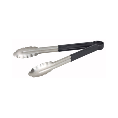 Winco Utility Tongs, Heavy Duty, with PVC Sleeve, 9" Black