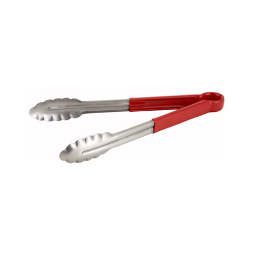 Winco Utility Tongs, Heavy Duty, with PVC Sleeve, 9" Red