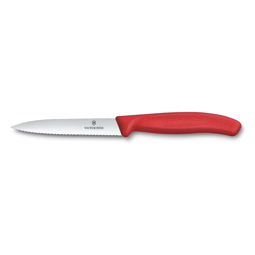 Victorinox Classic Serrated Paring Knife with Red Handle, 4" Blade
