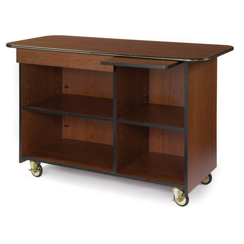Geneva 6811509 Enclosed Service Cart w/ Drawer and Pull-Out Shelf - Beige Suede Laminate Finish