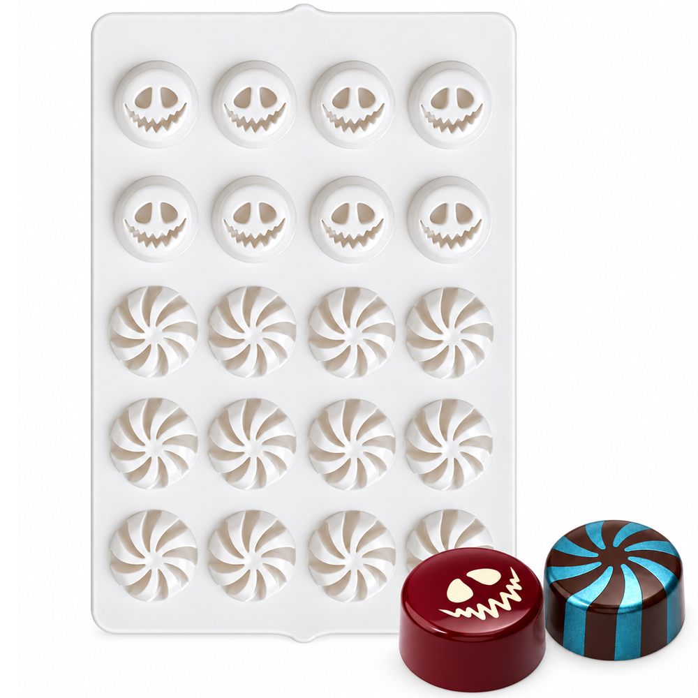 Greyas Easypaint Spooky Face & Swirl Chocolate Stencil, 24 Cavities