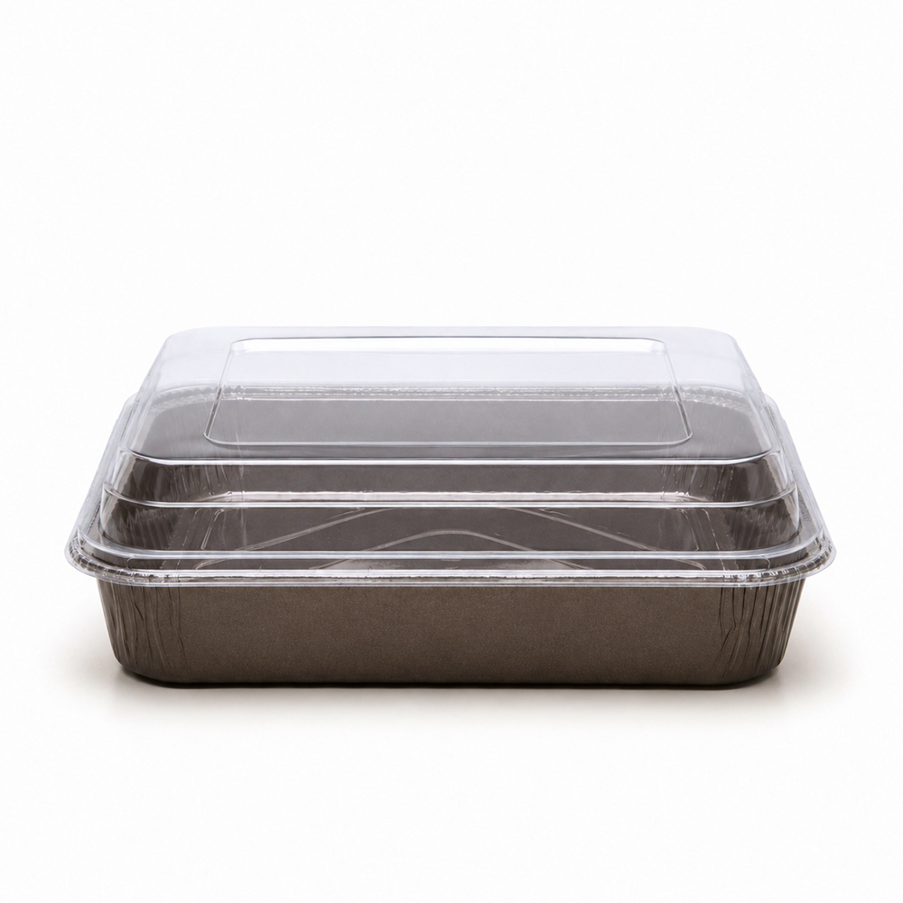 Novacart OP175 Brown Square Paper Baking Mold with Lid, 6.9" x 6.9" x 1.3" - Pack of 12