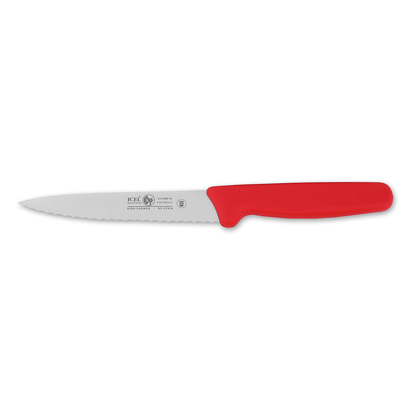 Icel Utility Knife, Wavy Edge, 5-1/2" Blade, Red Plastic Handle, Case of 12