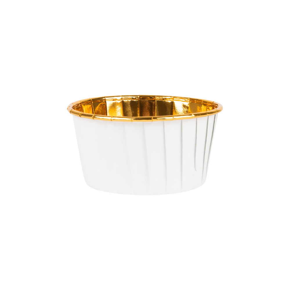 Medium White Pleated Baking Cup with Gold Inside, Pack of 16