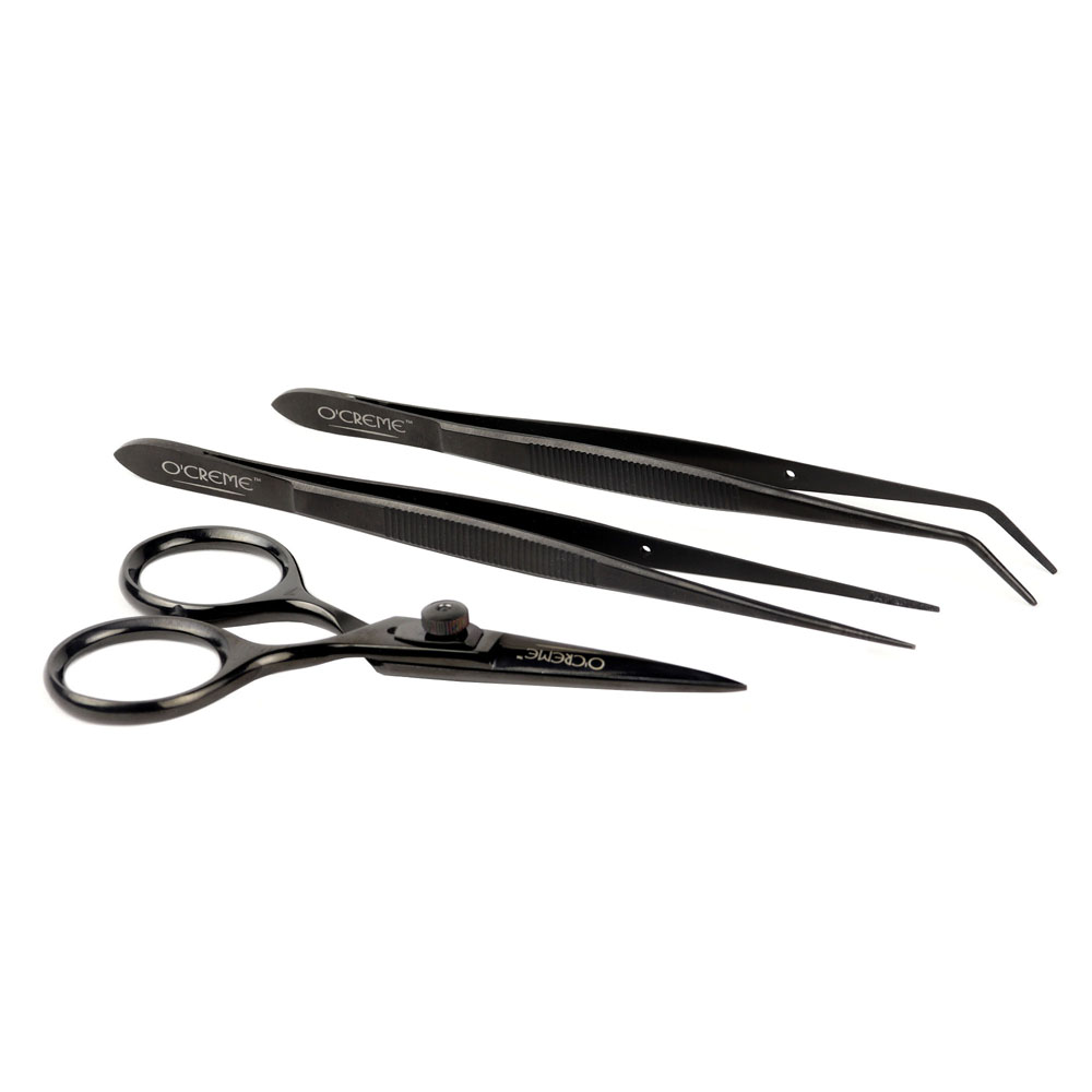 O'Creme Black Stainless Steel Tweezers & Scissors, Set of 3