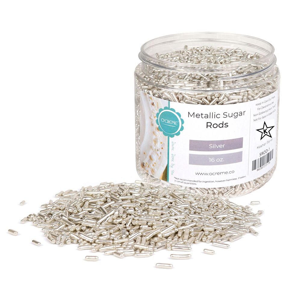 O'Creme Silver Metallic Sugar Rods, 1 lb.