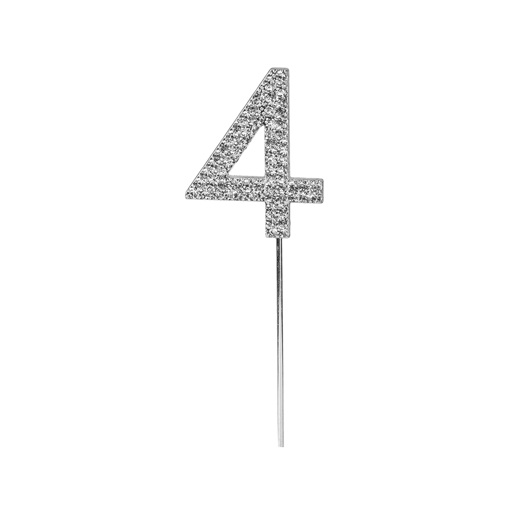 O'Creme Silver Rhinestone 'Number Four' Cupcake Topper