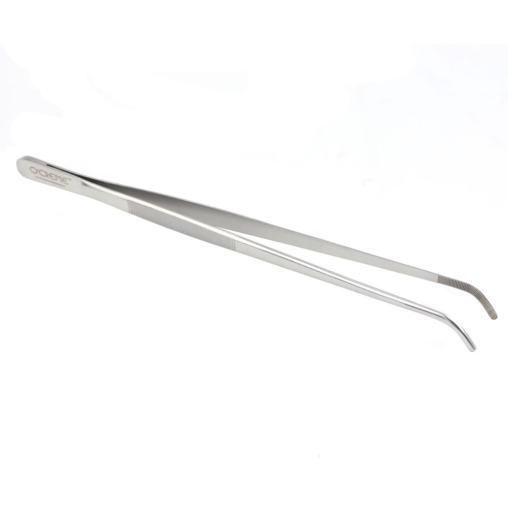 O'Creme Stainless Steel Curved Tip Tweezers, 12"