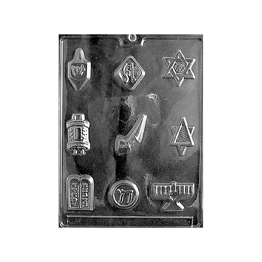 Plastic Bendable Chocolate Mold, Jewish Assortment, 9 Cavities