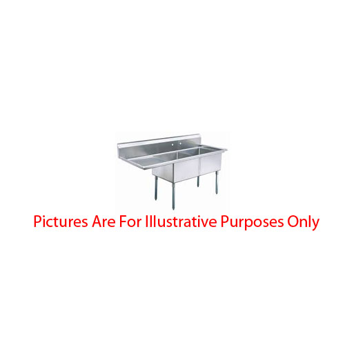 LJ2424-2L Two Compartment NSF Commercial Sink with Left Drainboard - Bowl Size 24 x 24