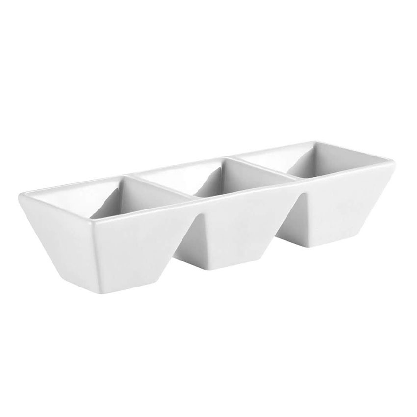 White Porcelain Rectangular 3-Compartment Tray, 7" X 2-1/2"