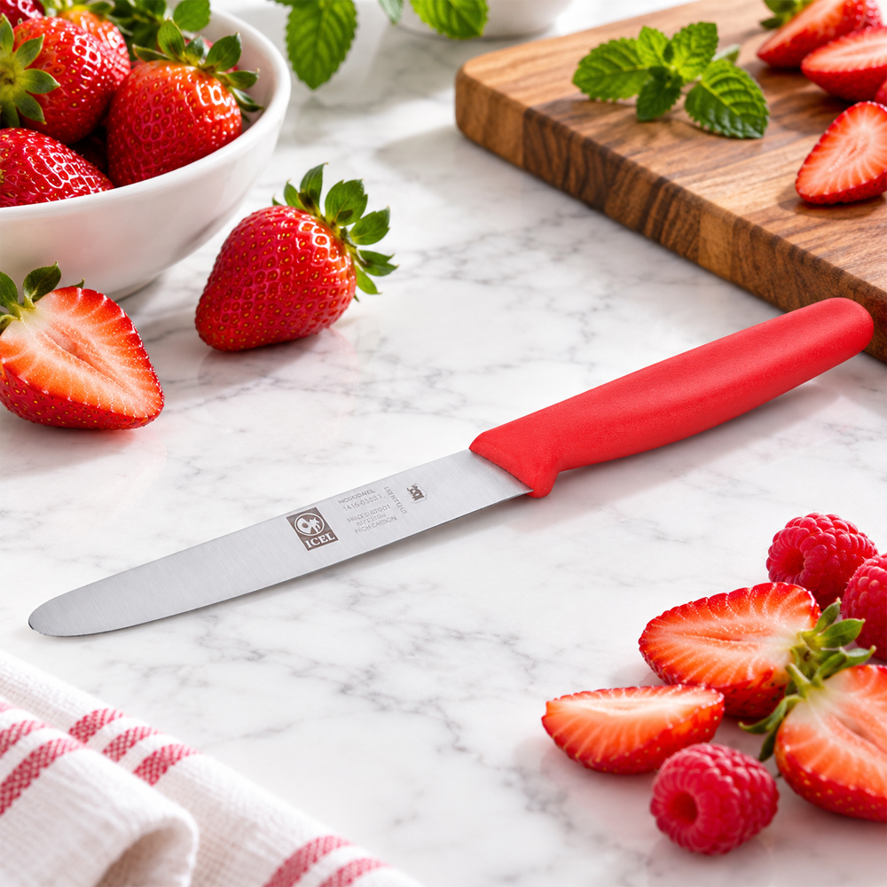 Icel Red Straight Edge Paring Knife, 4.25" Blade - Image 2