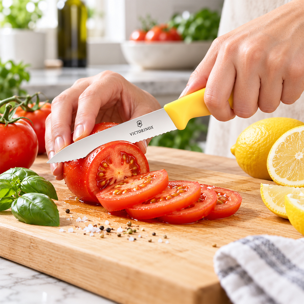 Victorinox Classic Serrated Paring Knife With Yellow Handle, 4" Blade - Image 2