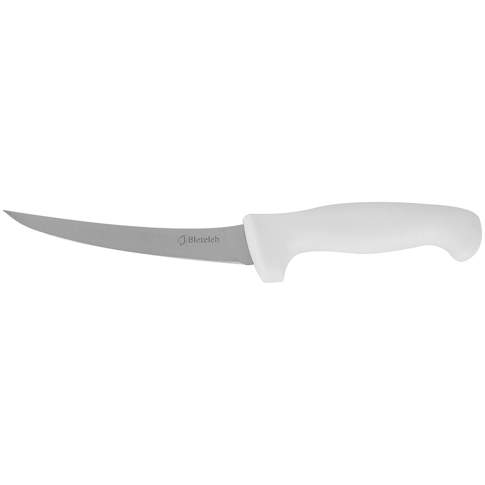 Bleteleh White Curved Stainless Steel Boning Knife, 6" Blade - Image 1