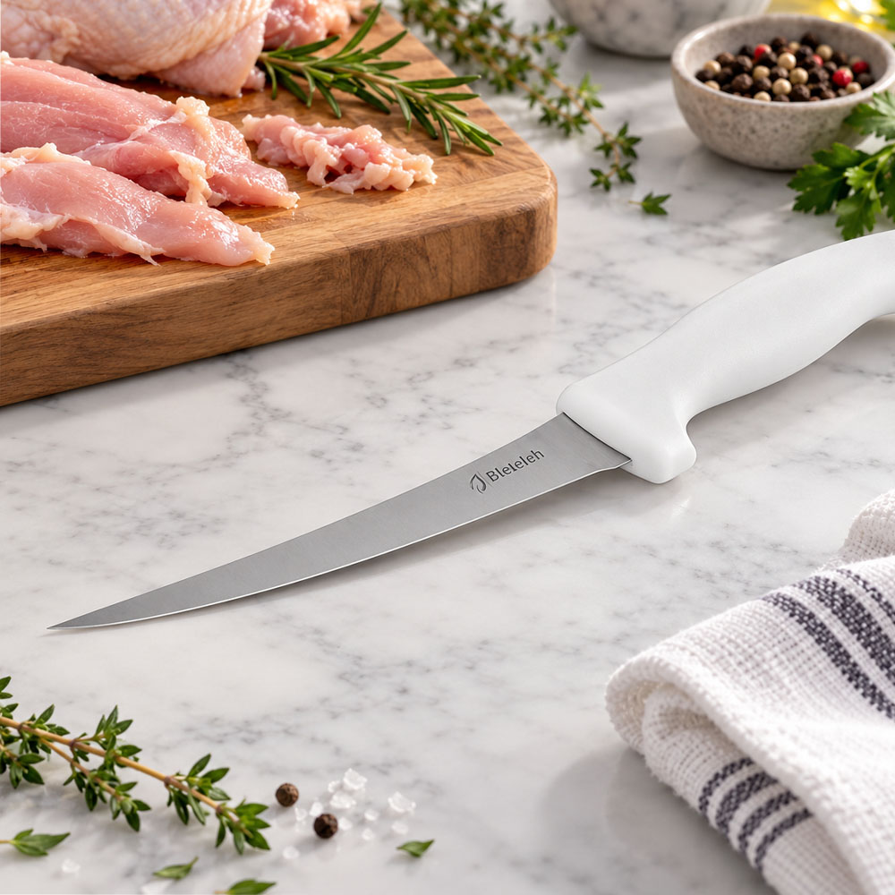 Bleteleh White Curved Stainless Steel Boning Knife, 6" Blade - Image 2
