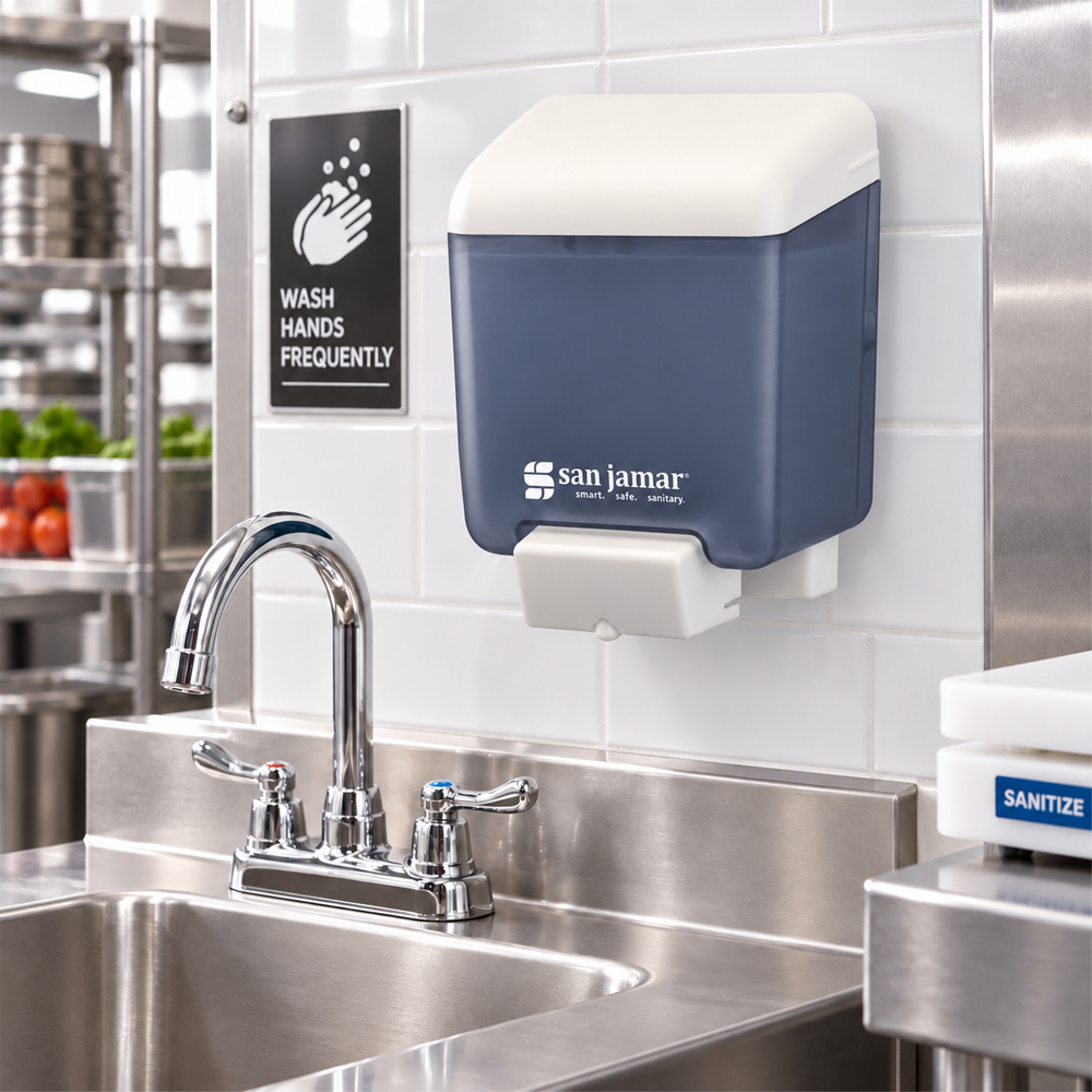 San Jamar Arctic Blue Manual Liquid Soap Dispenser, 30 Oz. - Image 4