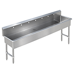 Sapphire Stainless Steel Hand Sink with 7 Faucet Holes, 8 Feet Wide