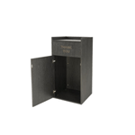 Receptacle Enclosure with Drop Hole and Tray Shelf, 40 gallon capacity, black wood