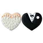 O'Creme Bride & Groom Royal Icing Hearts, Set of 6